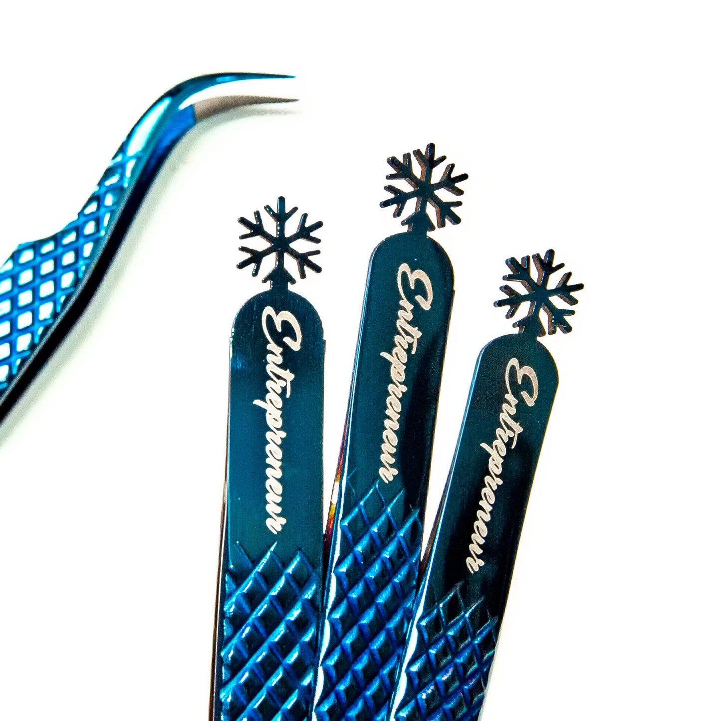 Winter Snowflake Blue Titanium Plasma Lash Tweezers