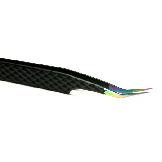 Chrome Lash Tweezers Long Curved Tip Isolation