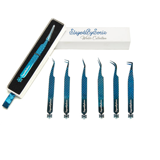 Winter Snowflake Blue Titanium Plasma Lash Tweezers